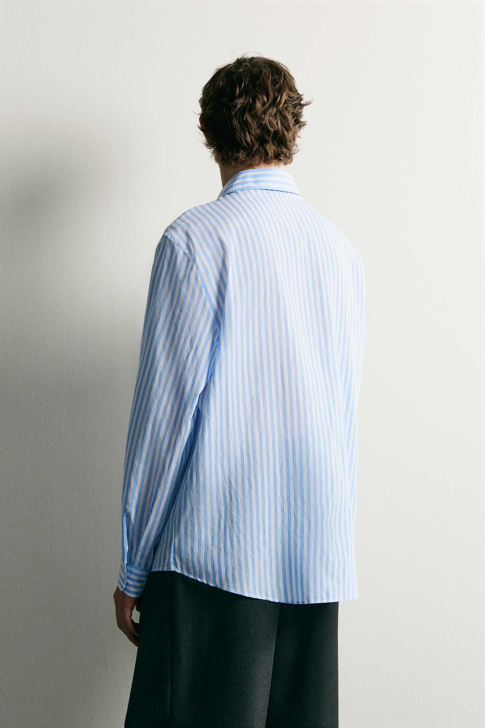 STRIPED FLOWY POCKET SHIRT